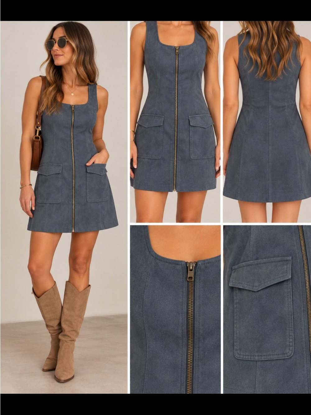 BB Dakota Slate Blue Suede Zip Mini Dress